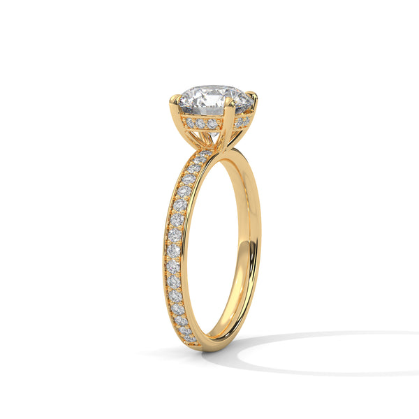 Four-Prong Cathedral Set Round Pave Lab Grown Diamond Gold Ring