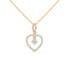 Celebrate love with the Eternal Embrace Heart Pendant, where a sparkling solitaire is cradled within a diamond-studded golden heart.