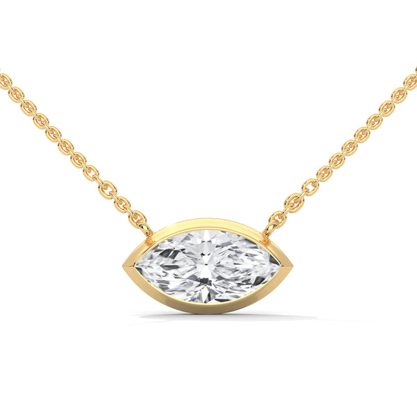 Marquise Cut Lab Grown Diamond Bezel Gold Pendant Chain
