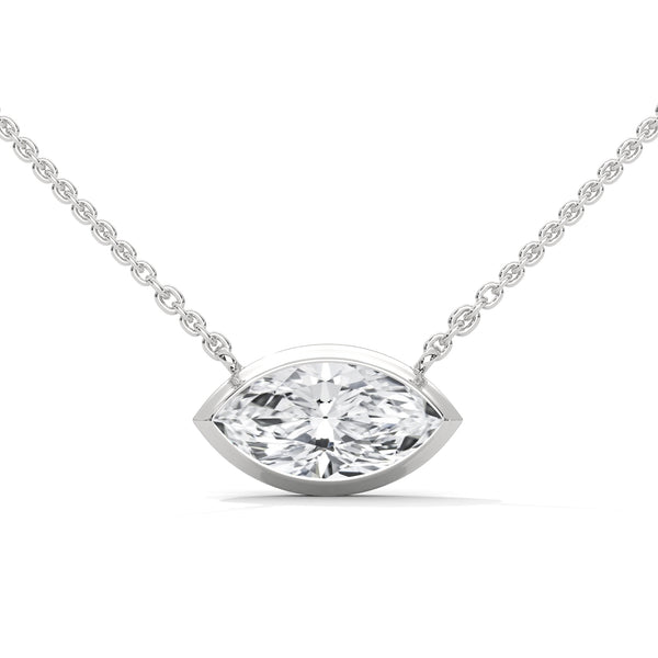 Marquise Cut Lab Grown Diamond Bezel Gold Pendant Chain