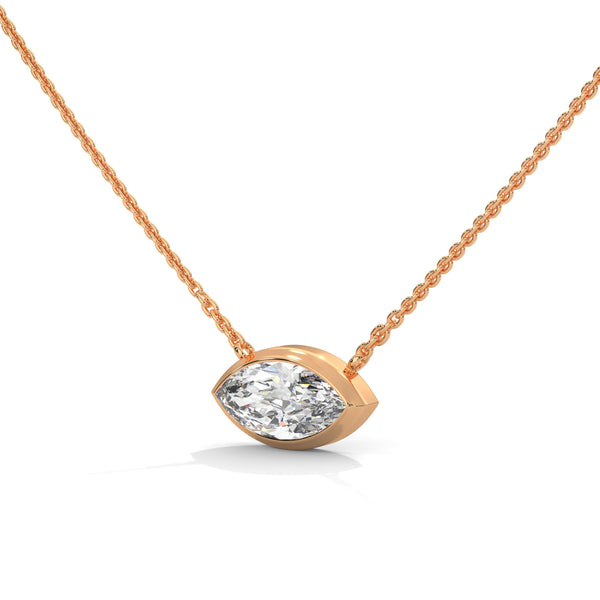 Marquise Cut Lab Grown Diamond Bezel Gold Pendant Chain