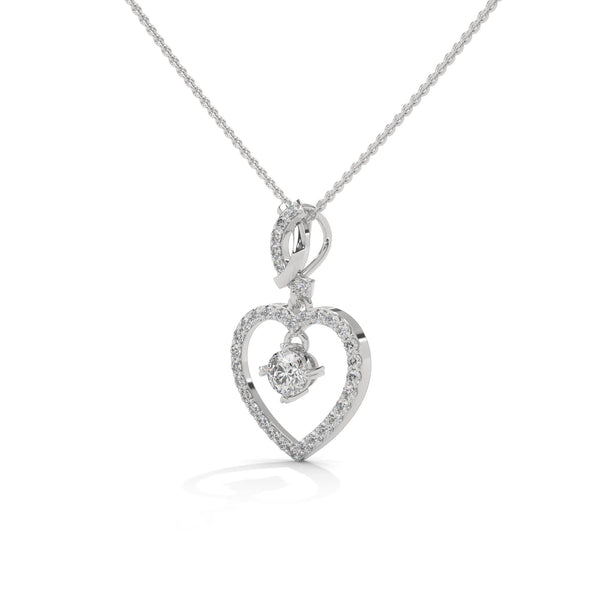 Celebrate love with the Eternal Embrace Heart Pendant, where a sparkling solitaire is cradled within a diamond-studded golden heart.