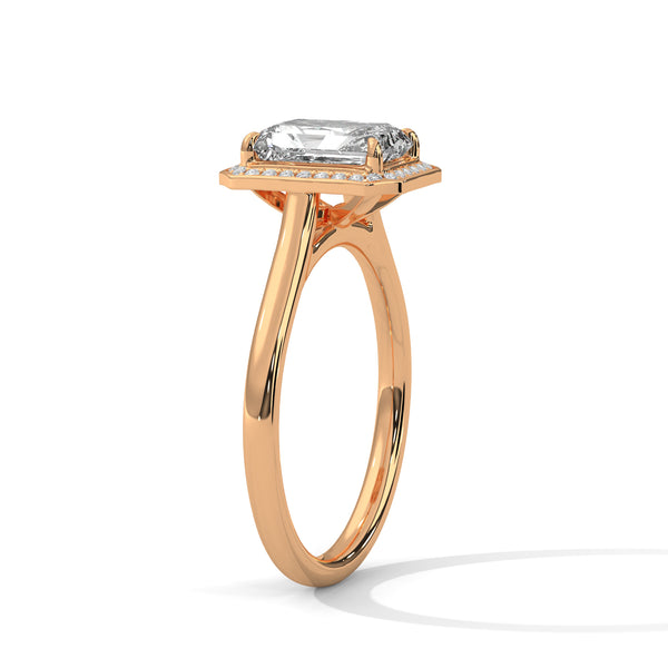 Emerald Cut Lab Grown Diamond Halo Gold Ring
