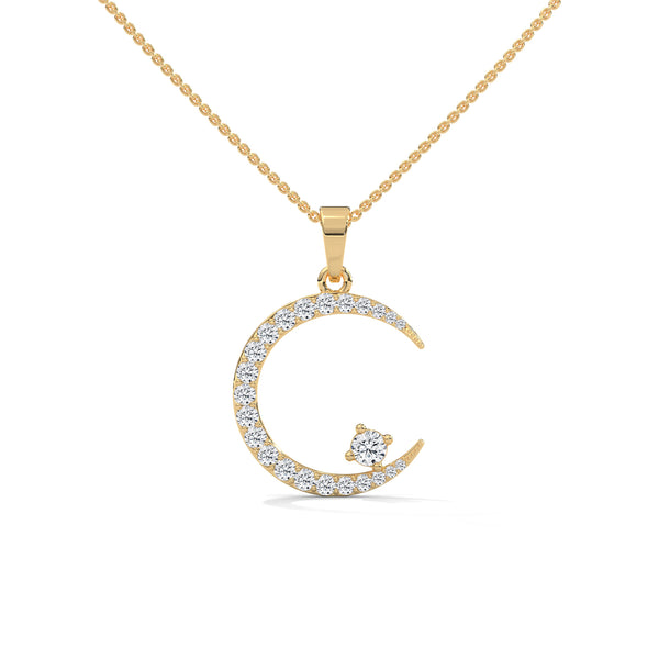Celestial Glow Lab Grown Diamond Crescent Moon Gold Pendant