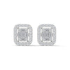 Double Halo Baguette cut Lab Grown Diamond Gold Earrings
