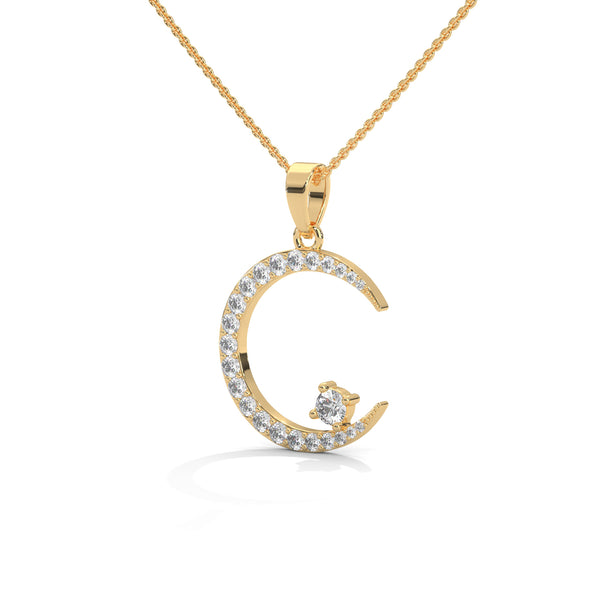 Celestial Glow Lab Grown Diamond Crescent Moon Gold Pendant