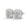 Double Halo Baguette cut Lab Grown Diamond Gold Earrings