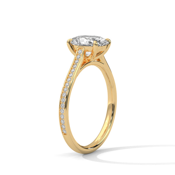 “Oval-cut diamond ring in yellow gold—brilliantsolitaire sparkle, pavé band elegance, andtimeless luxury crafted for unforgettable love.”