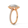 “Pear-shaped diamond halo ring in rosegold—radiant brilliance, pavé-band sparkle, andluxurious elegance crafted for timeless love andunforgettable moments.”