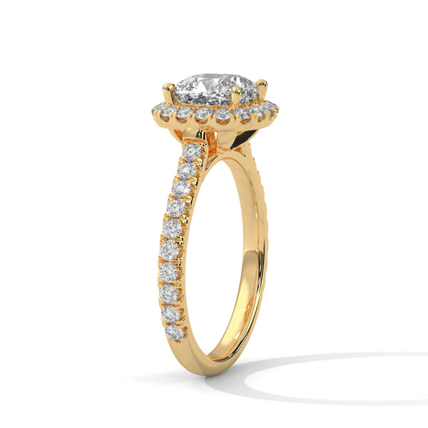 Cushion Cut Pave Set Lab Grown Diamond Gold Ring