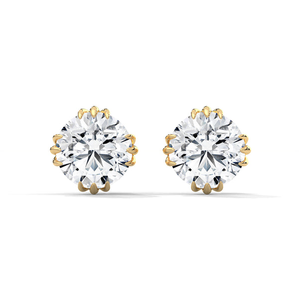 Round cut Lab Grown Diamond 8-Prong Gold Stud Earrings