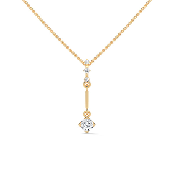 A sleek cascade of gold and diamonds, the Celestial Drop Diamond Pendant offers minimalist elegance with a cosmic sparkle.