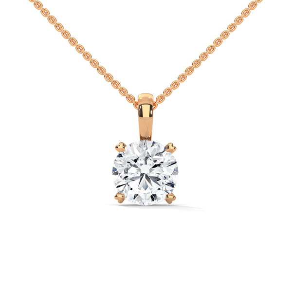 Round Cut Lab Grown Diamond with prong setting Gold Pendant Chain