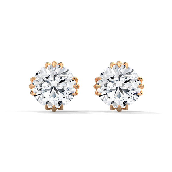 Round cut Lab Grown Diamond 8-Prong Gold Stud Earrings