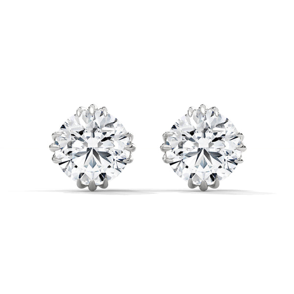 Round cut Lab Grown Diamond 8-Prong Gold Stud Earrings