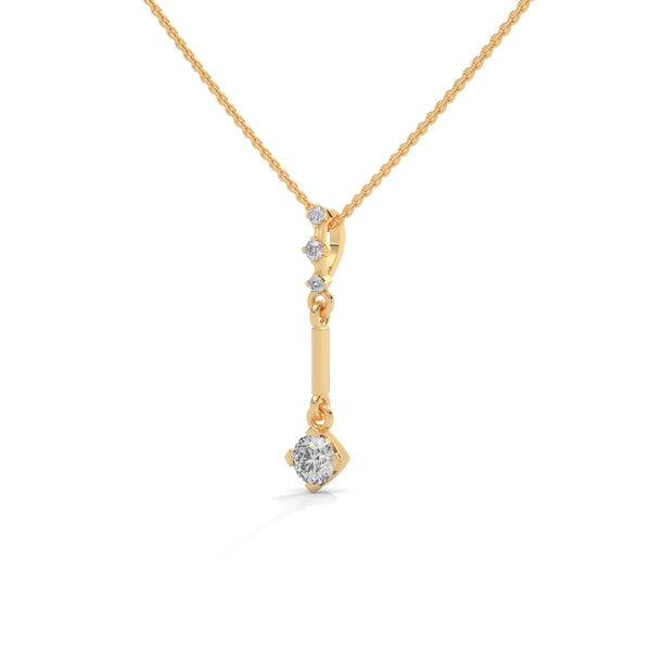 A sleek cascade of gold and diamonds, the Celestial Drop Diamond Pendant offers minimalist elegance with a cosmic sparkle.