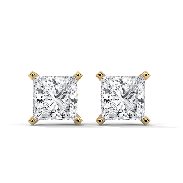 Princess Cut Lab Grown Diamond Gold Stud Earrings