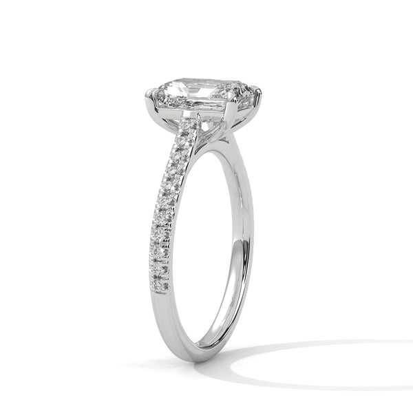 Emerald Cut Lab Grown Diamond Gold Ring Sleek Pave Band Engagement Ring