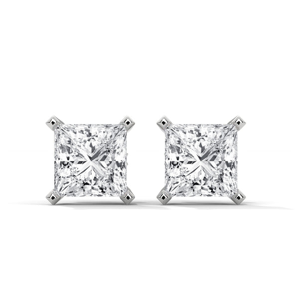 Princess Cut Lab Grown Diamond Gold Stud Earrings