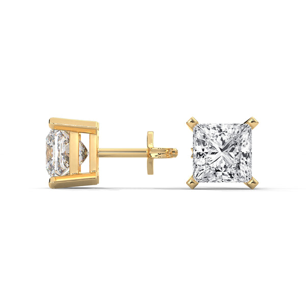 Princess Cut Lab Grown Diamond Gold Stud Earrings
