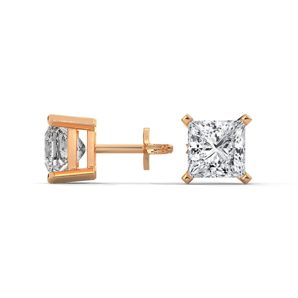 Princess Cut Lab Grown Diamond Gold Stud Earrings