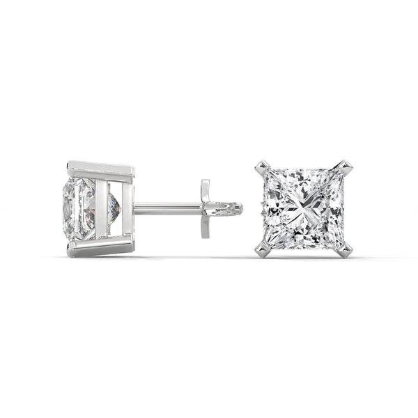 Princess Cut Lab Grown Diamond Gold Stud Earrings