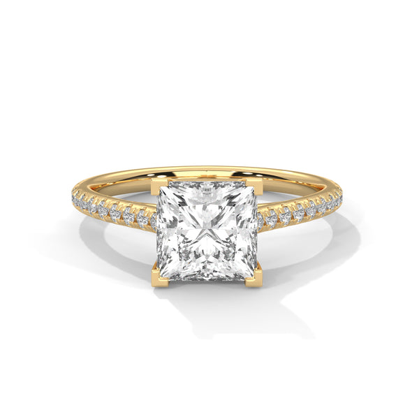 A bold princess-cut lab-grown diamond set atop a pave band — modern elegance meets timeless sparkle.
