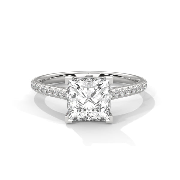 A bold princess-cut lab-grown diamond set atop a pave band — modern elegance meets timeless sparkle.