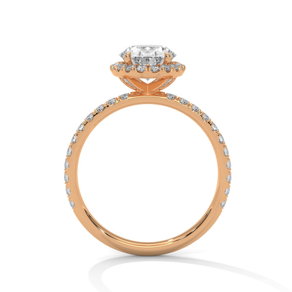 An elegant oval lab-grown diamond encased in a radiant halo — graceful, elongated beauty that sparkles endlessly.
