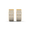 Elegant yellow gold huggie earrings adorned with three radiant rows of dazzling diamonds.