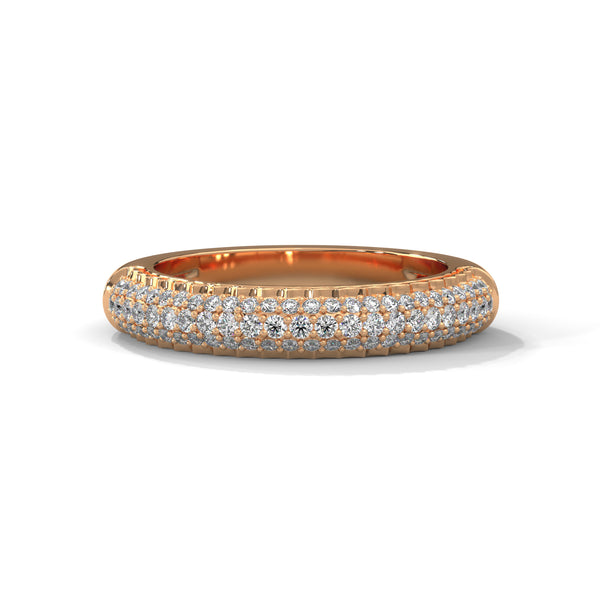 A dazzling yellow gold band pavé-set with three rows of brilliant round diamonds, delivering radiant sparkle from every angle.