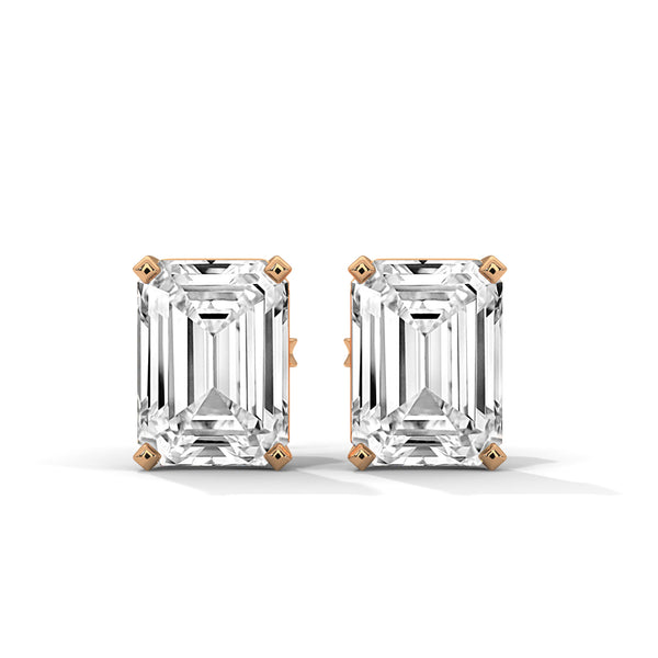Emerald Cut Lab Grown Diamond Gold Earrings