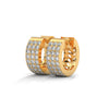 Elegant yellow gold huggie earrings adorned with three radiant rows of dazzling diamonds.