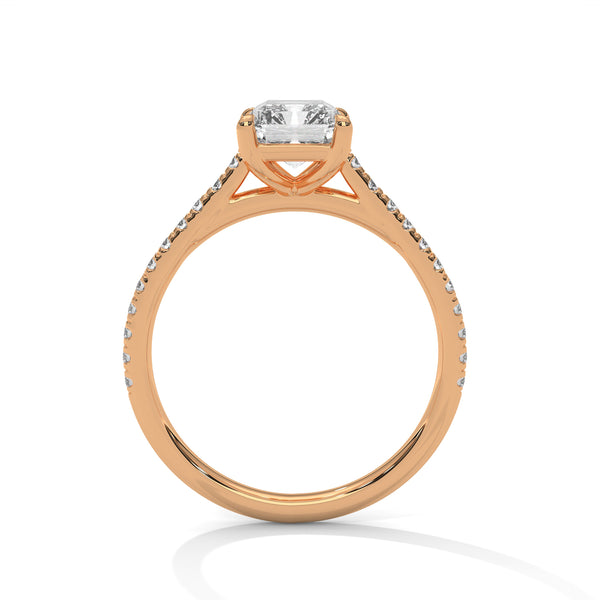 Emerald Cut Lab Grown Diamond Gold Ring Sleek Pave Band Engagement Ring