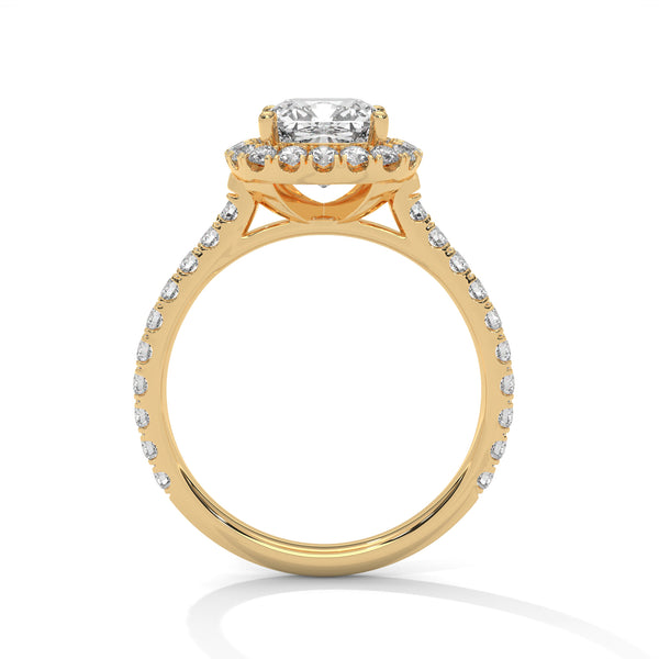 Cushion Cut Pave Set Lab Grown Diamond Gold Ring