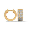 Elegant yellow gold huggie earrings adorned with three radiant rows of dazzling diamonds.
