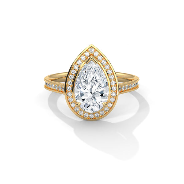 Pear Shaped Three-Stone Lab Grown Diamond Gold Ring