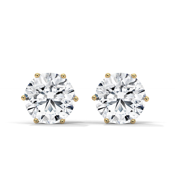 6-Prong Round cut Lab Grown Diamond Gold Stud Earrings