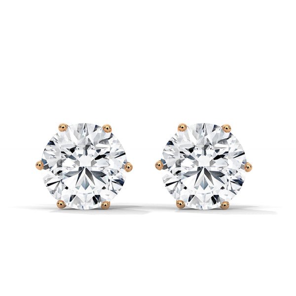 6-Prong Round cut Lab Grown Diamond Gold Stud Earrings