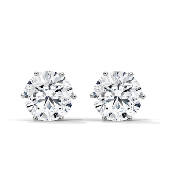 6-Prong Round cut Lab Grown Diamond Gold Stud Earrings