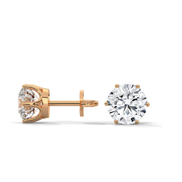 6-Prong Round cut Lab Grown Diamond Gold Stud Earrings