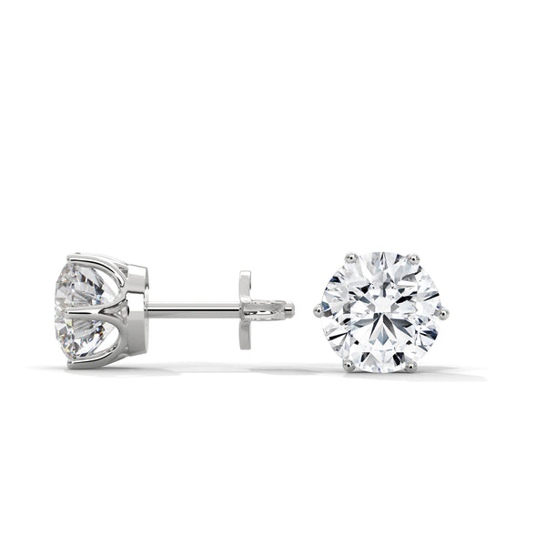 6-Prong Round cut Lab Grown Diamond Gold Stud Earrings