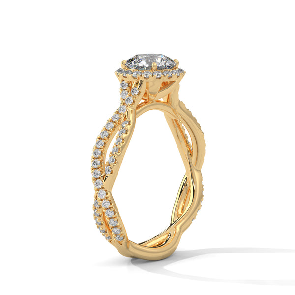 “Seraphina Ring—round-diamond brilliance, radiant halo sparkle, and intertwined pavé elegance crafted to symbolize timeless love, romantic beauty, and everlasting commitment.”