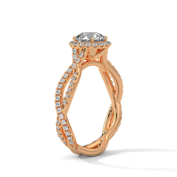 “Seraphina Ring—round-diamond brilliance, radiant halo sparkle, and intertwined pavé elegance crafted to symbolize timeless love, romantic beauty, and everlasting commitment.”