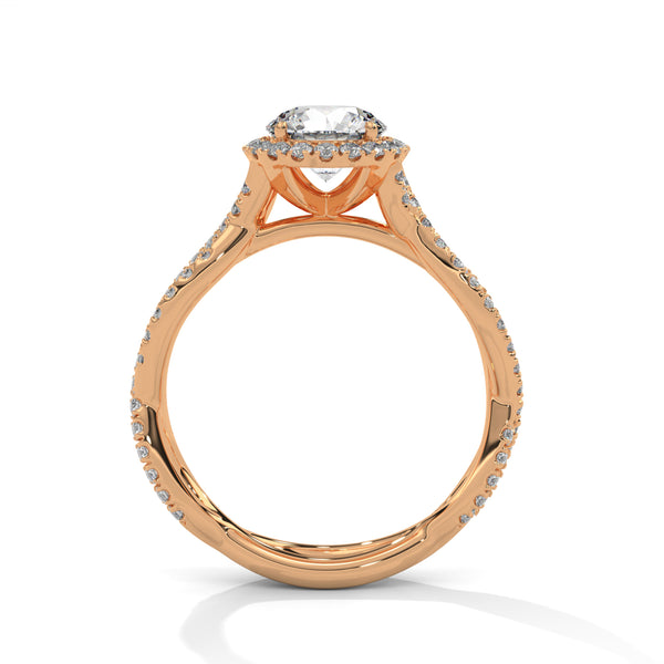 “Seraphina Ring—round-diamond brilliance, radiant halo sparkle, and intertwined pavé elegance crafted to symbolize timeless love, romantic beauty, and everlasting commitment.”