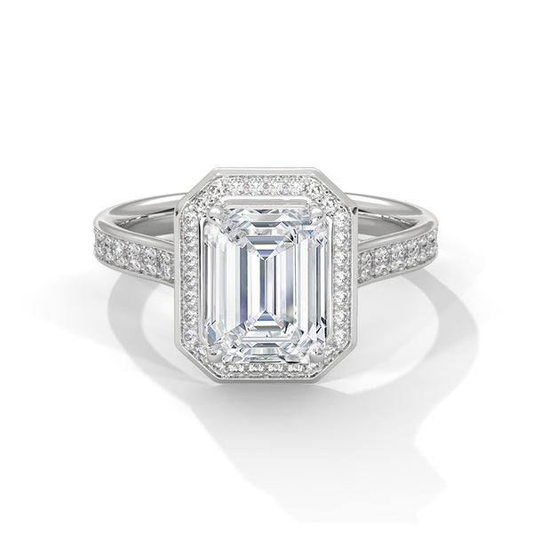 “Arden Ring—emerald-cut brilliance, sleek pavé halo, and modern white-gold luxury crafted to symbolize timeless elegance, refined style, and everlasting love.”