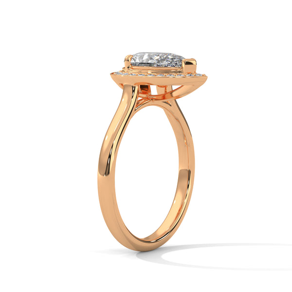 “Celeste Ring—pear-shaped diamond brilliance, radiant halo sparkle, and modern white-gold elegance crafted to symbolize celestial beauty, timeless love, and unforgettable moments.”