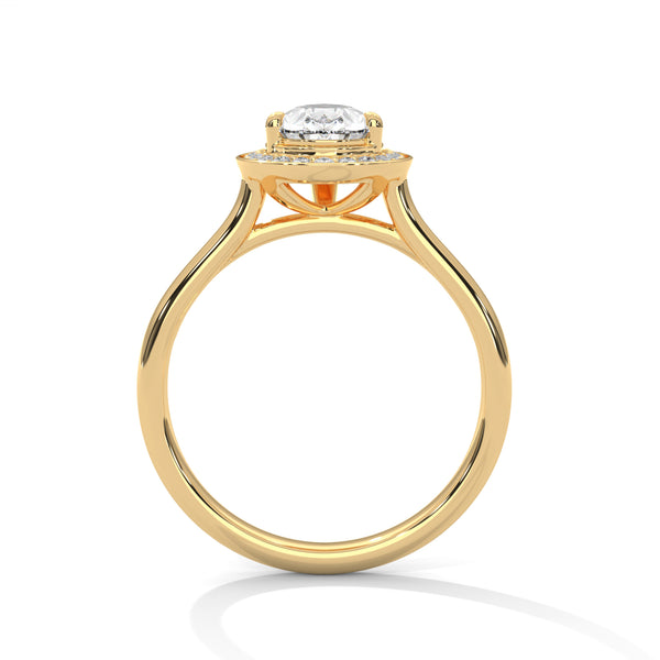 “Celeste Ring—pear-shaped diamond brilliance, radiant halo sparkle, and modern white-gold elegance crafted to symbolize celestial beauty, timeless love, and unforgettable moments.”