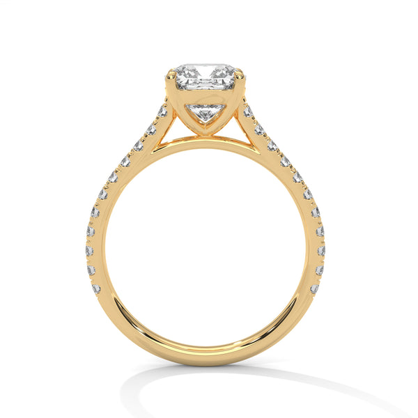“Lumière Ring—cushion-cut diamond brilliance, pavé-band sparkle, and refined white-gold elegance crafted to symbolize timeless beauty, radiant love, and unforgettable moments.”