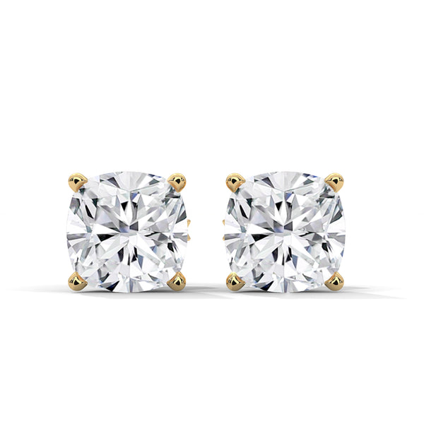 Cushion Cut Lab Grown Diamond Gold Stud Earrings